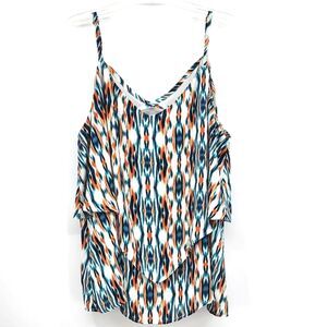 Torrid Tiered Swing Ikat Tribal Cami Womens Plus Size 3X White Aqua Blue Orange